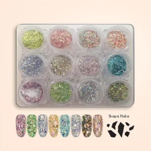 קיט 12 אבקות קישוט צבעוני נצנץ לציפורניים